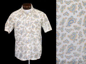 Vintage 70s Paisley Print Polyester Shirt Size Medium