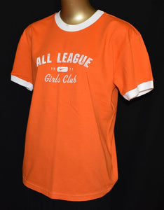 Vintage 90s Women's Orange Nike All League Girls Club Ringer Tee Size Medium to Large