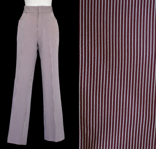 Vintage 70s Striped Mod High Waist Double Knit Polyester Pants Size 33
