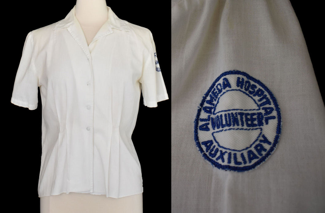 Vintage 40s Womens Hospital Volunteer Work Shirt Size Medium to Large